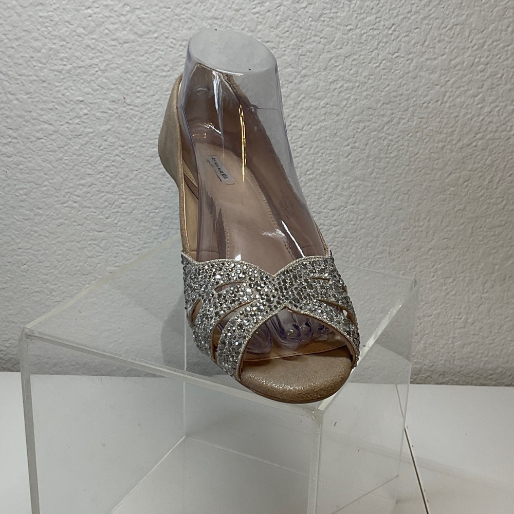 Alex Marie Elegant Champagne Rhinestone Peep-Toe Women's Heel 8.5